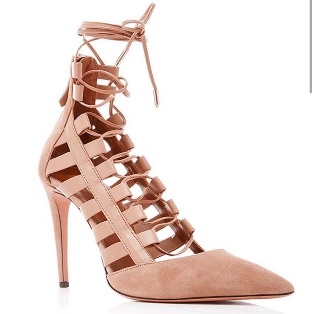 Aquazzura Amazon Beige Leather and Suede Heel BRAND NEW IN BOX size 38.5 Euro